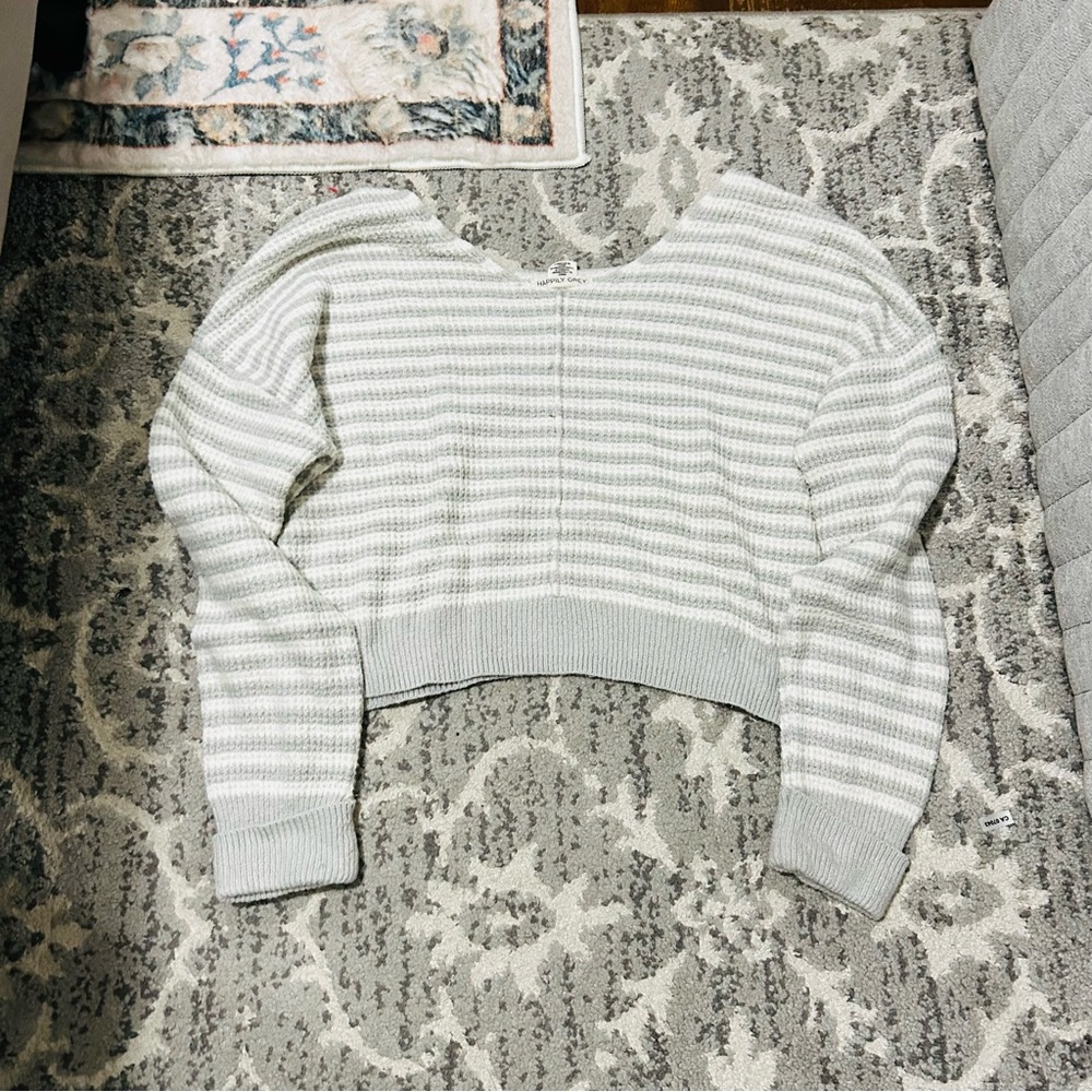 Striped Cropped Gray Women's Sweater